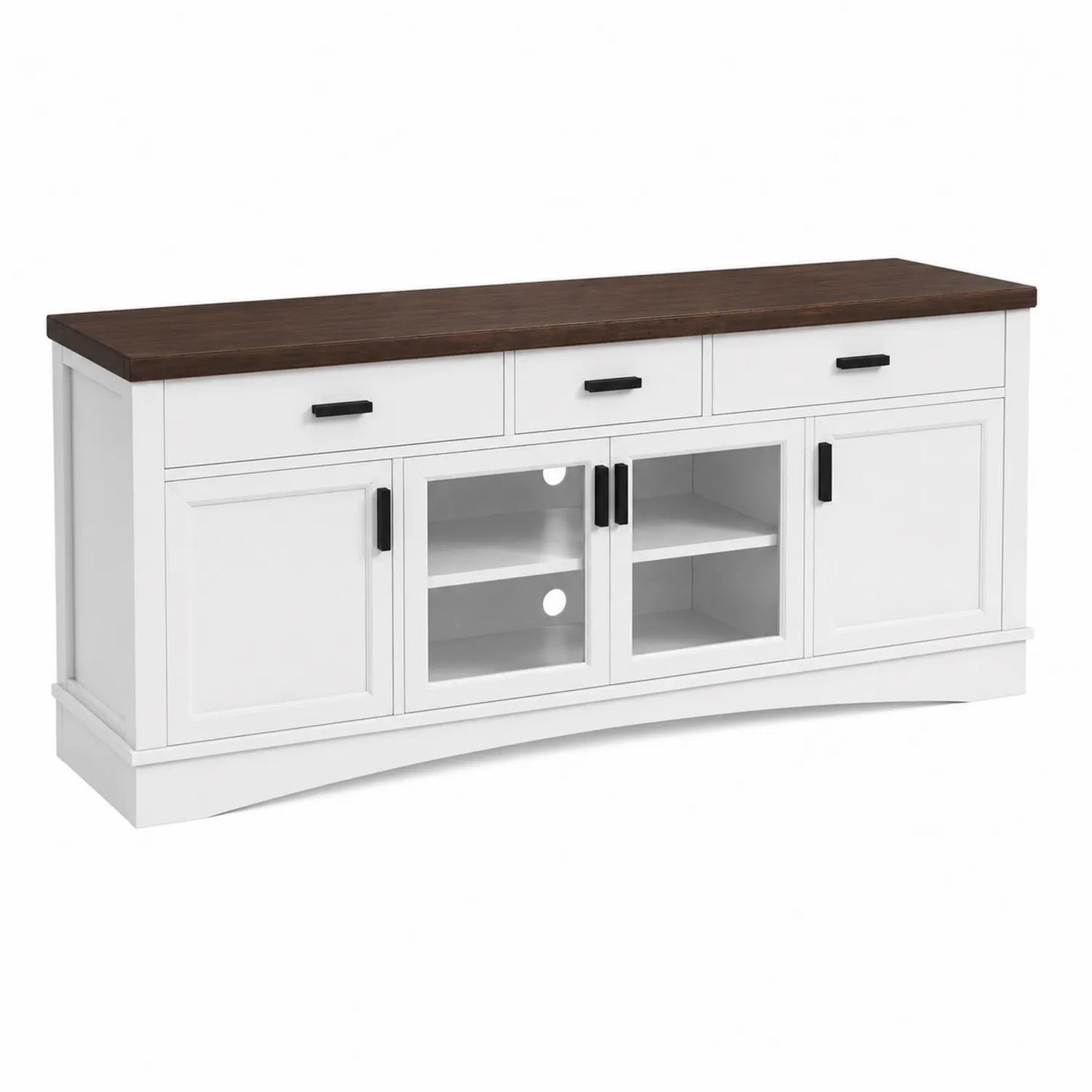 TV-Schrank Holz Weiß mit Eichenfurnier und Glastüren