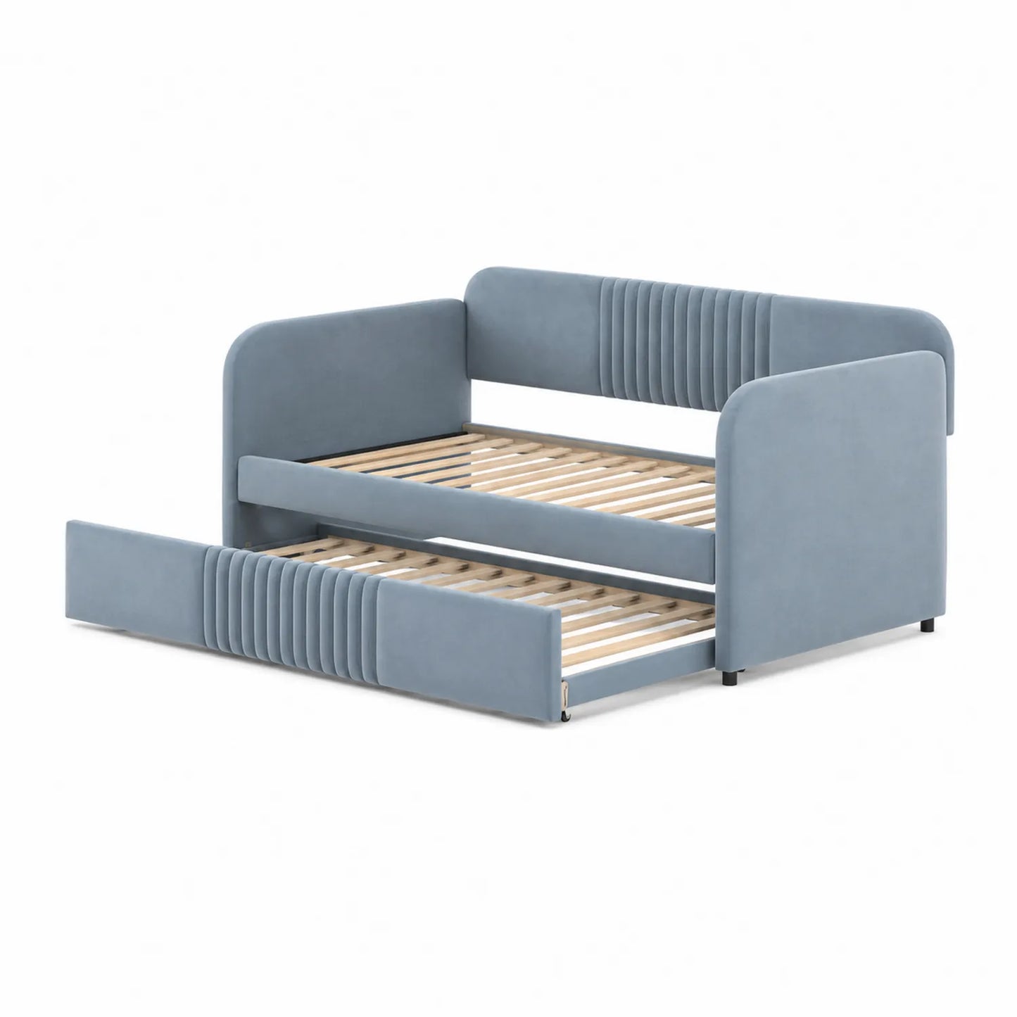 Kinderbett mit Ausziehbett Holz und Stoff Blau