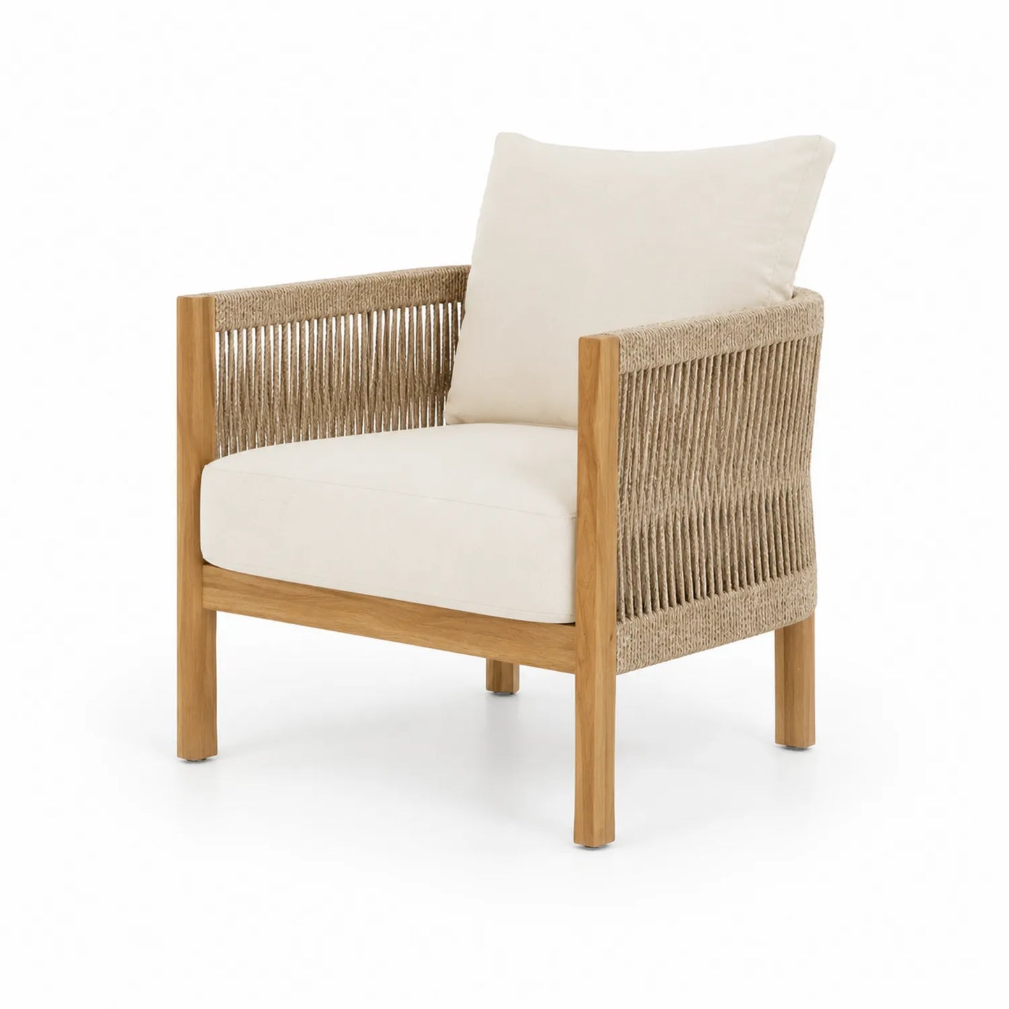 Outdoor Stuhl Teakholz Beige Kissen Synthetisches Seil