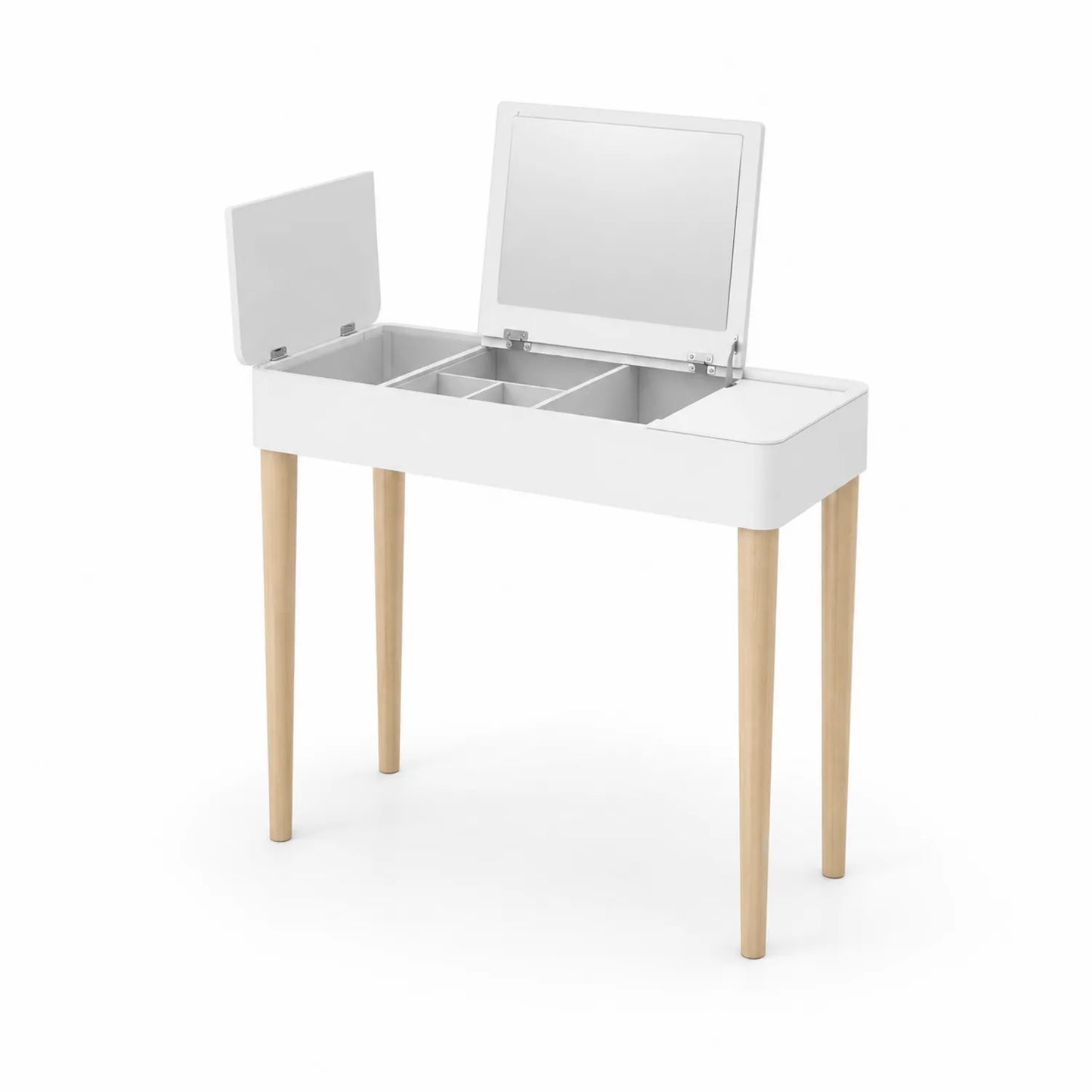 Schminktisch Weiß mit Spiegel, MDF und Massivholz