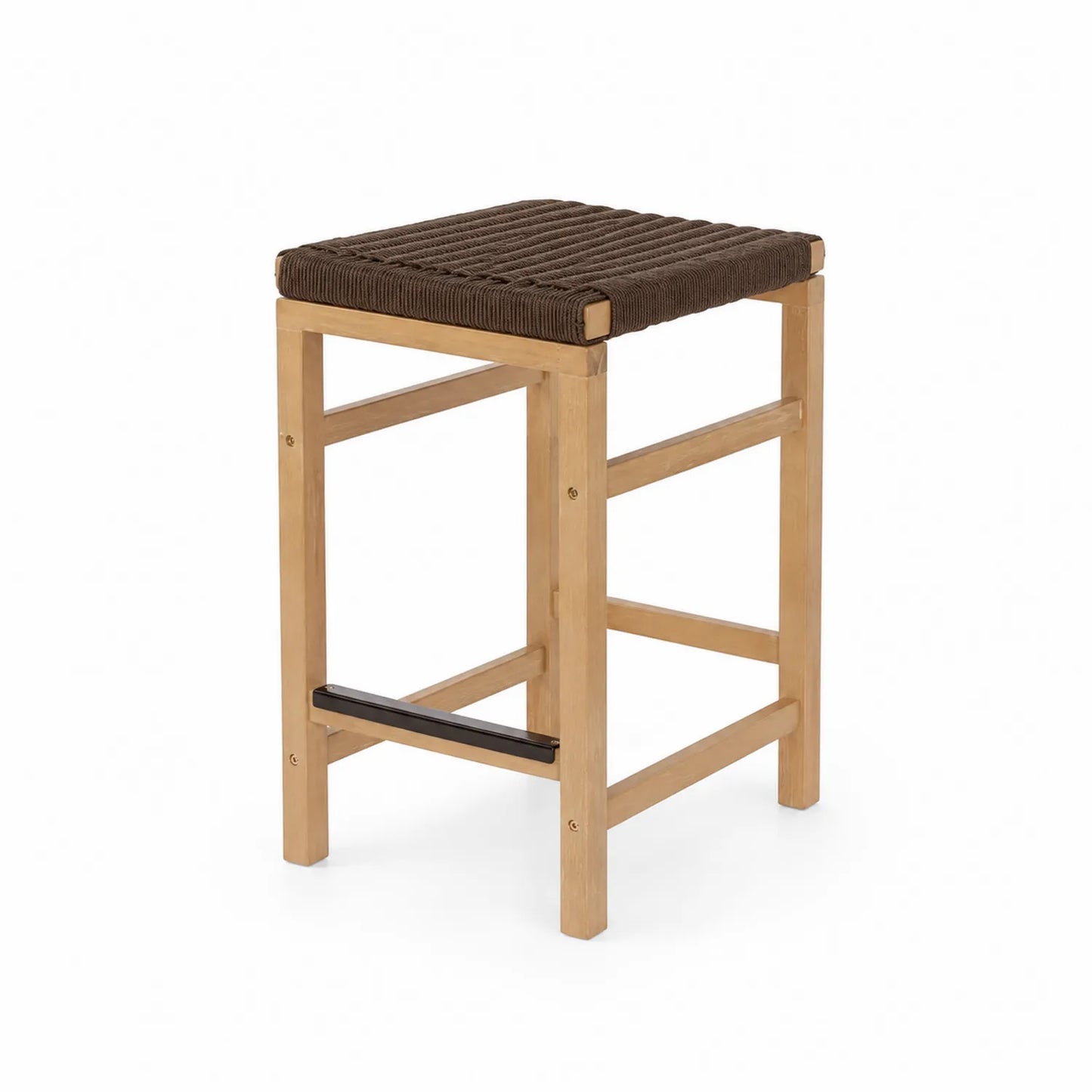 Outdoor Hocker Teakholz Braun Seilgeflecht