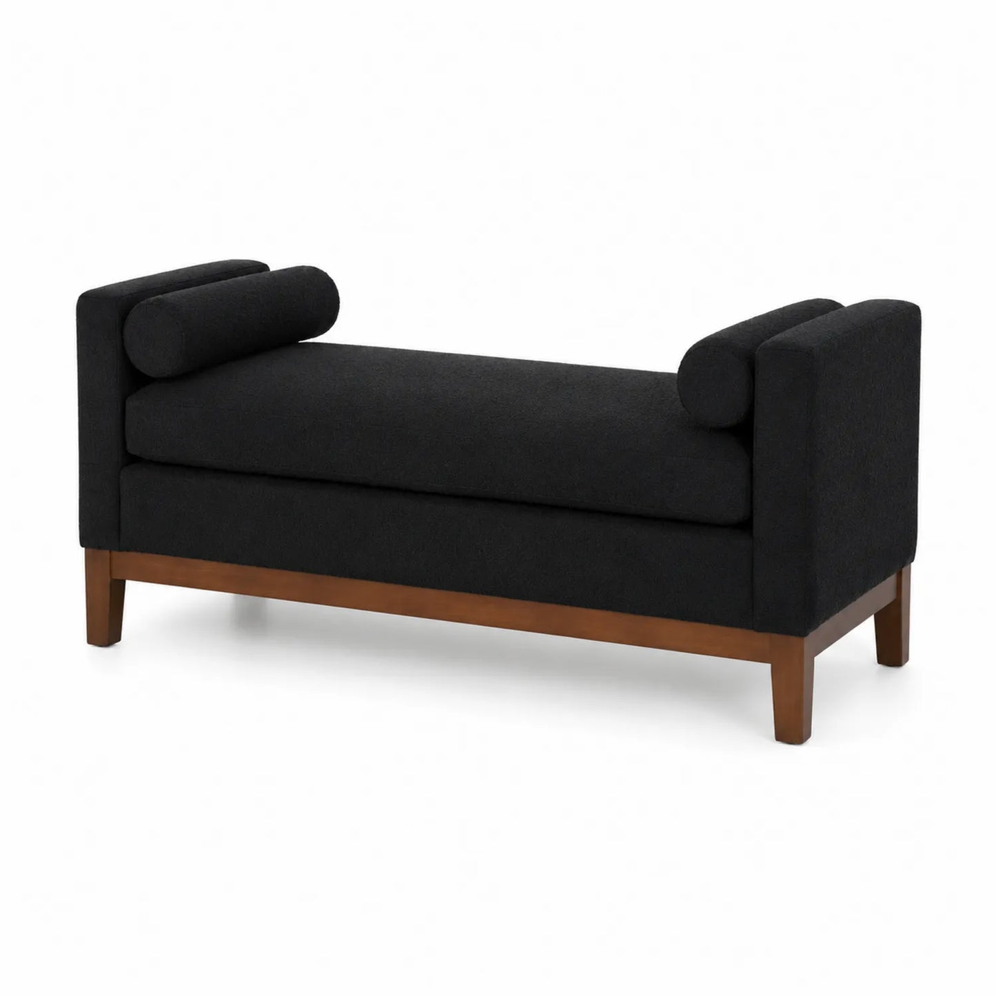 Polsterbank mit Armlehnen 150 cm Schwarz Stoff Massivholz