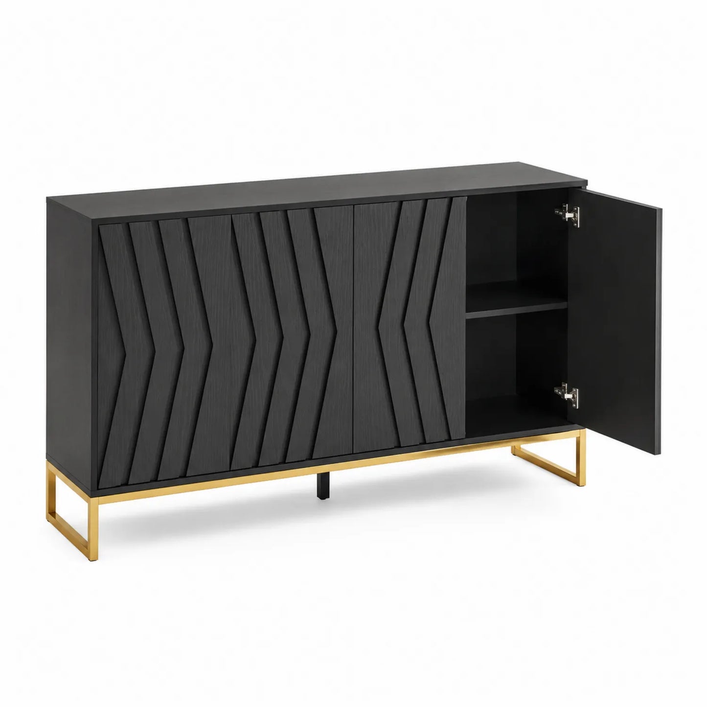 Sideboard aus MDF-Holz mit Metallrahmen, Schwarz und Gold, 150x40x80cm