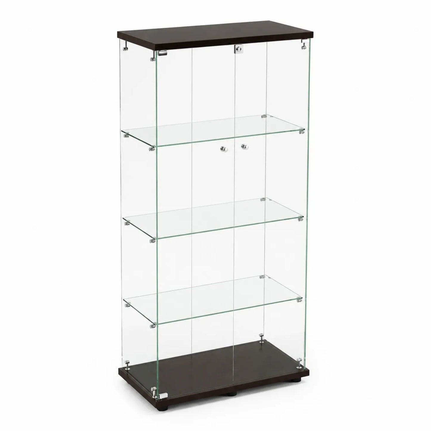 Vitrine aus gehärtetem Glas und Holz mit 4 Einlegeböden