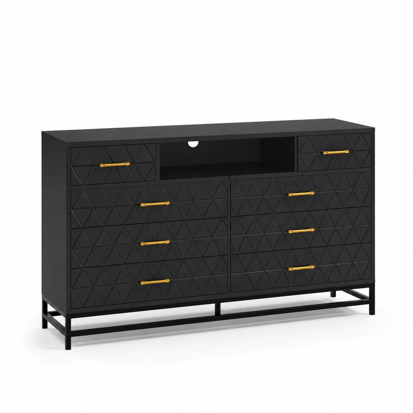 Schwarze Kommode aus MDF mit Metallgriffen, 160x40x80 cm