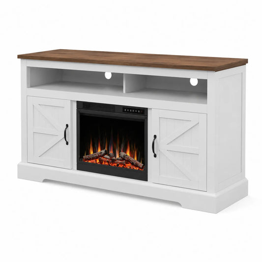 TV-Schrank mit Elektrokamin aus MDF-Holz Weiß 120x40x80cm