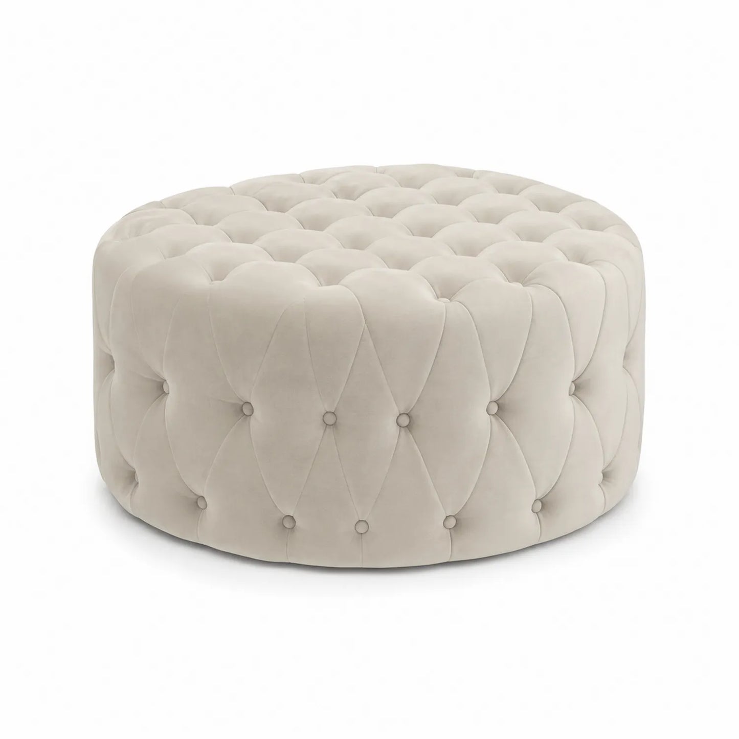 Runder Samt-Polsterhocker Beige Ø90cm