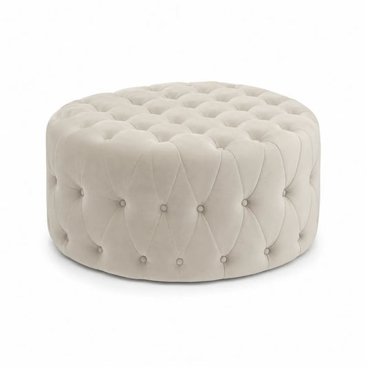 Runder Samt-Polsterhocker Beige Ø90cm