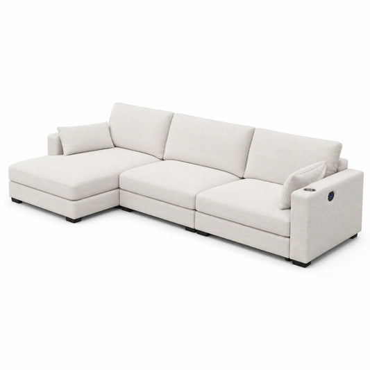 Modulares Ecksofa Beige Cord 300x150x85cm