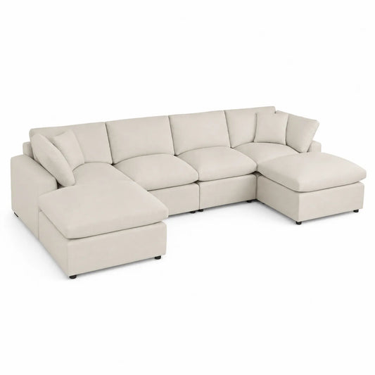 Ecksofa Set Beige Stoff U-Form 300x200x90 cm