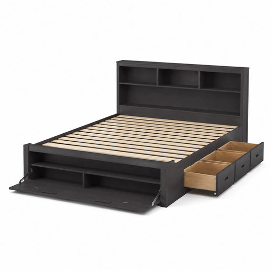Holzbett mit Stauraum und Schubladen MDF Schwarz 200x160cm