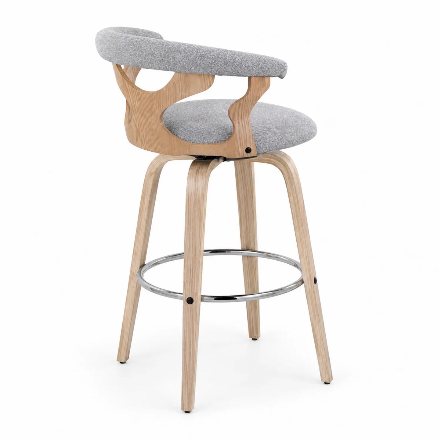 Barhocker mit Lehne Holzbeine Graue Stoffpolsterung 110cm