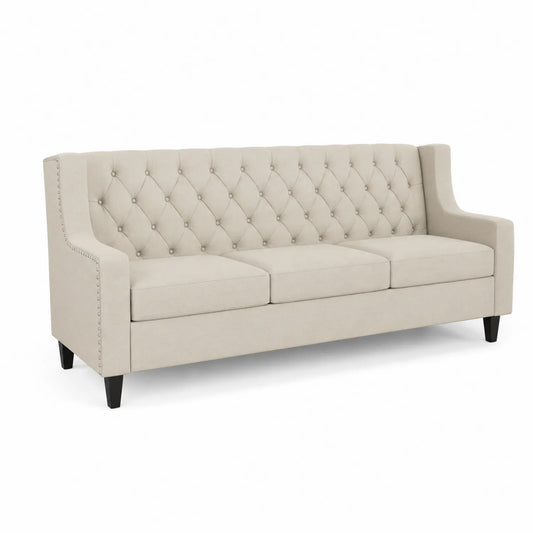 3-Sitzer Sofa Polyester Beige Holzbeine