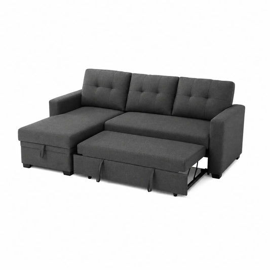 Ecksofa mit Polyester Stoff grau, Schaumstofffüllung und Ausziehfunktion 250cm