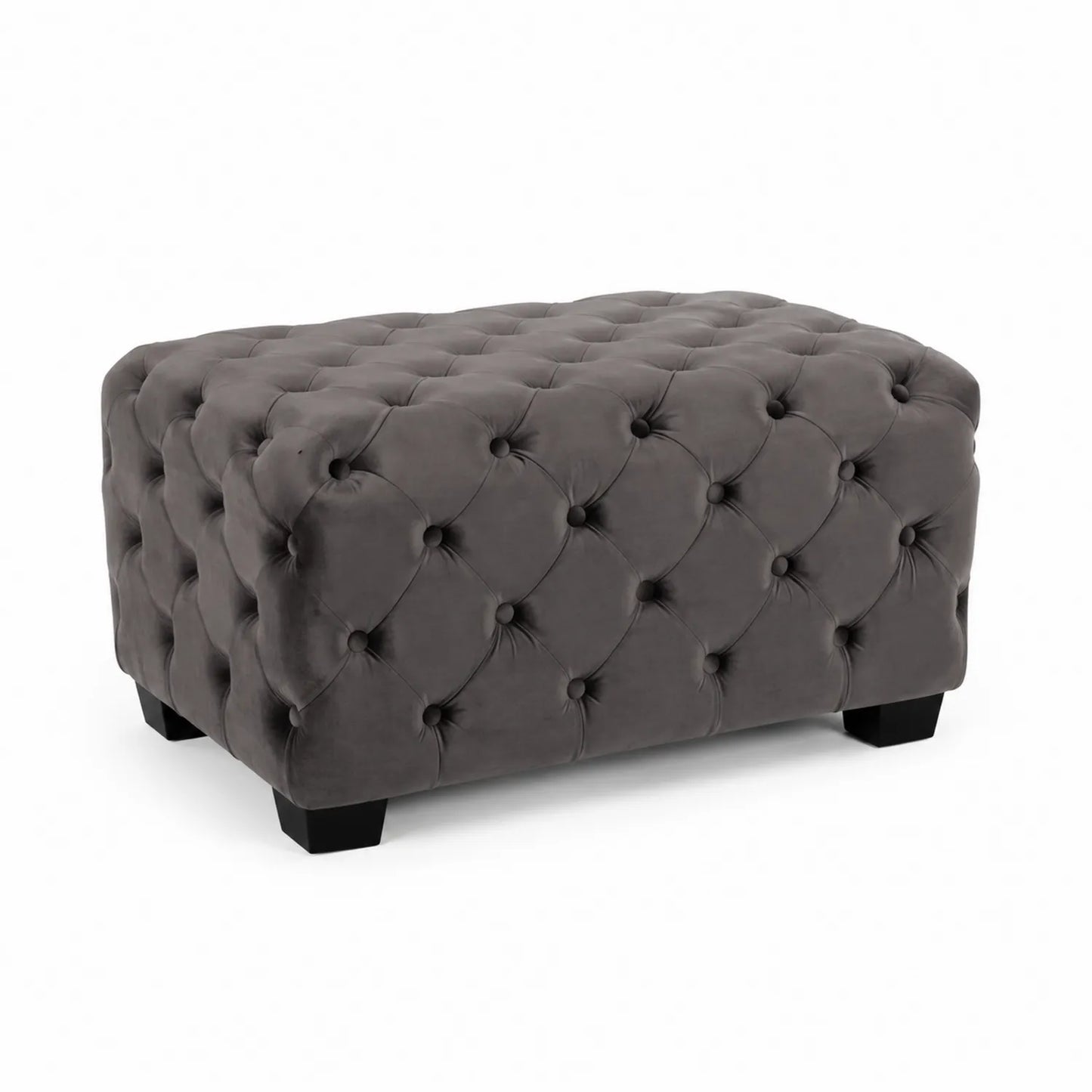 Hocker Samt Grau Rechteckig mit Knopfheftung