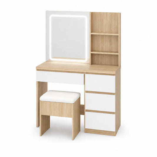 Schminktisch Set aus Holz mit Spiegel und Hocker