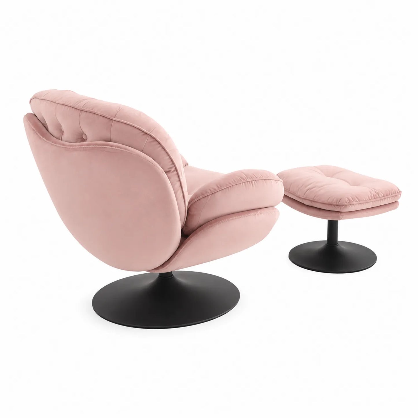 Rosa Drehsessel mit Hocker aus Samt und Stahl