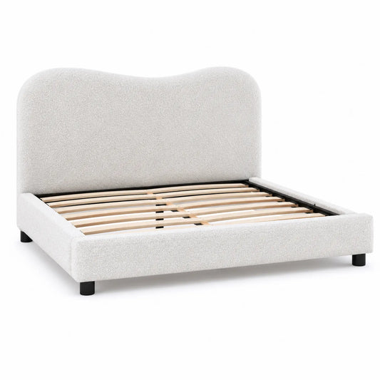 Stoff-Polsterbett mit Holzlattenrost 200x160 cm Creme