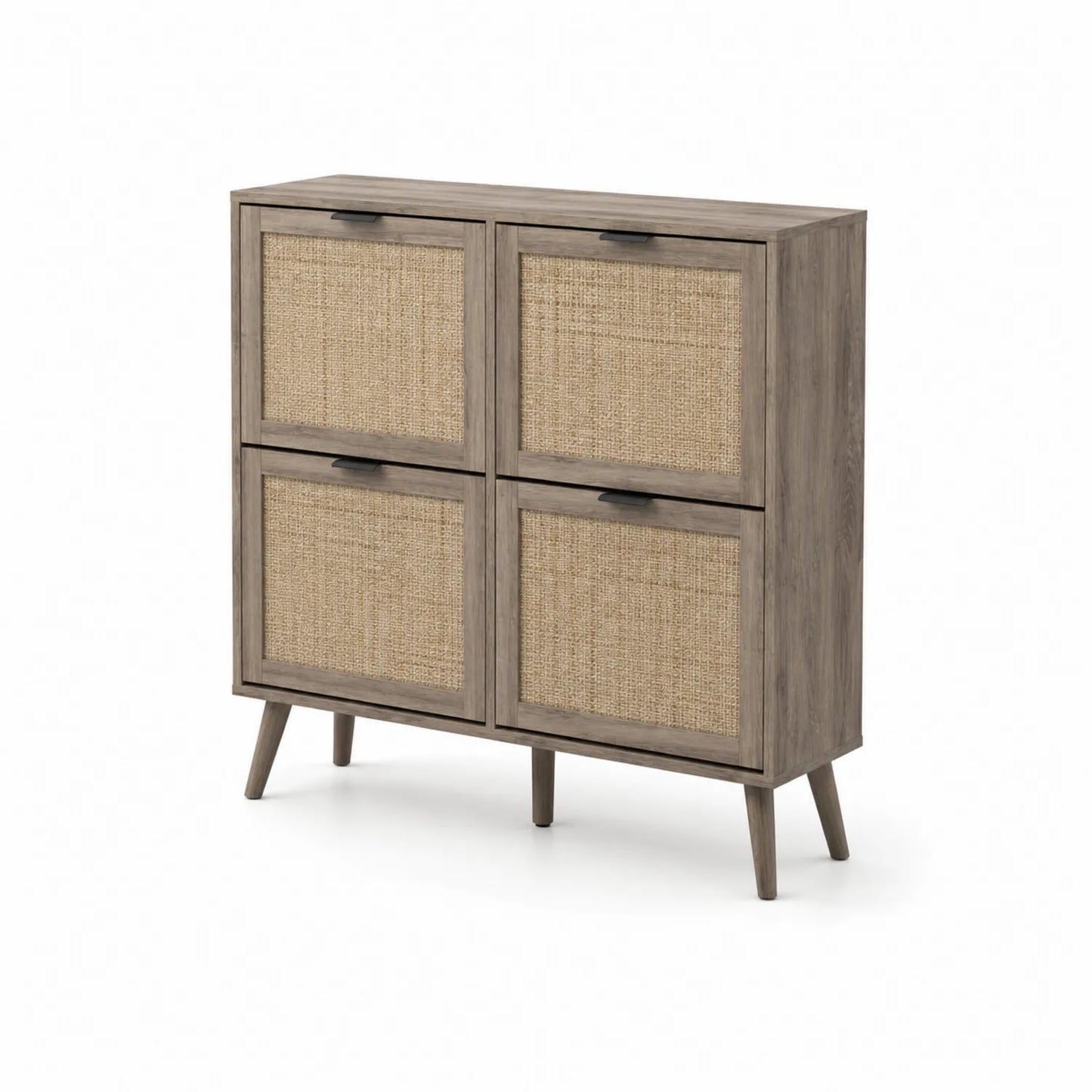 Schuhschrank mit Rattan und MDF in Grau und Beige