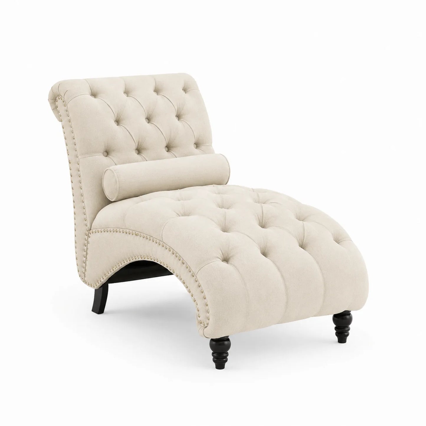 Chaise Longue mit Knopfheftung und Nietenverzierung, Beige