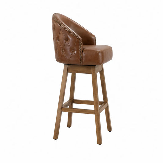 Barhocker Leder Braun Massivholz Drehbar