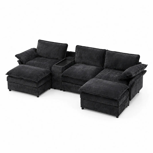 Modulares Ecksofa Samt Dunkelgrau mit Ablage 280x180cm