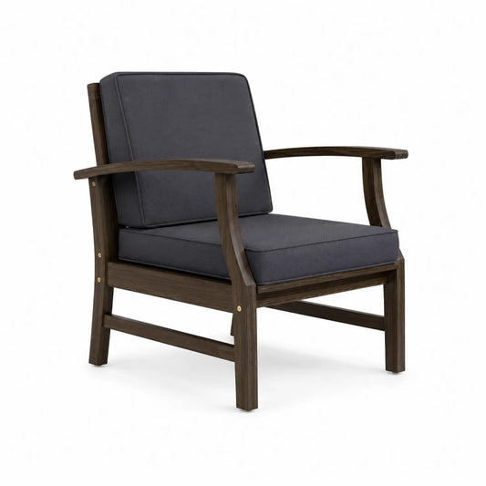 Outdoor-Stuhl Hartholz mit grauem Polyesterpolster