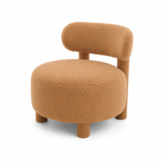 Runder Loungestuhl aus Bouclé-Stoff, Schaumstoffpolsterung, Braun