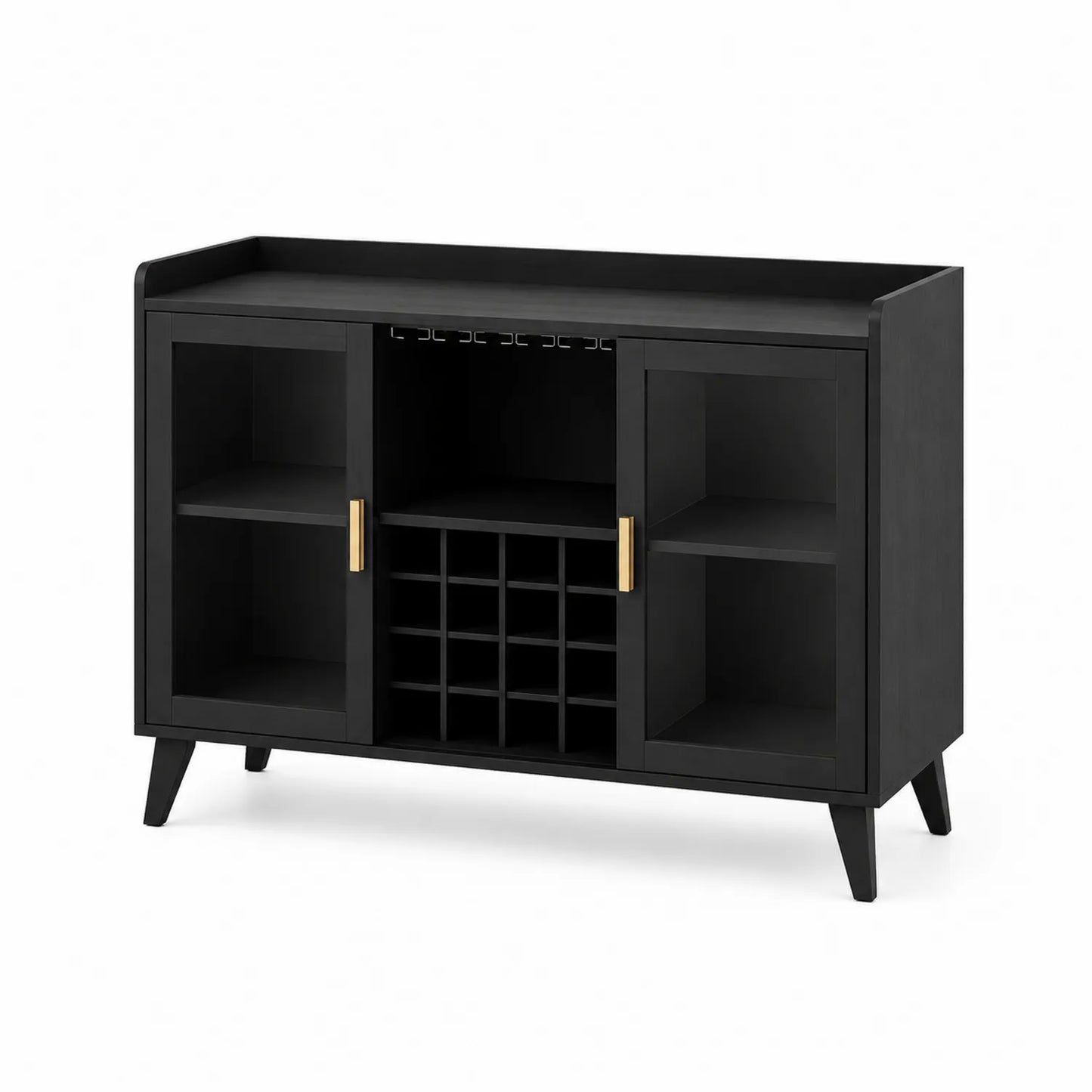 Schwarzes Holz-Sideboard mit Weinregal und Glastüren - 120cm