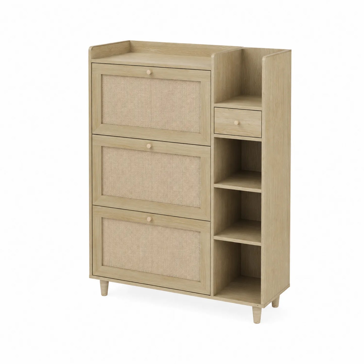 Schuhschrank aus Eichenholz mit Geflechtfronten Beige 120x80x30 cm