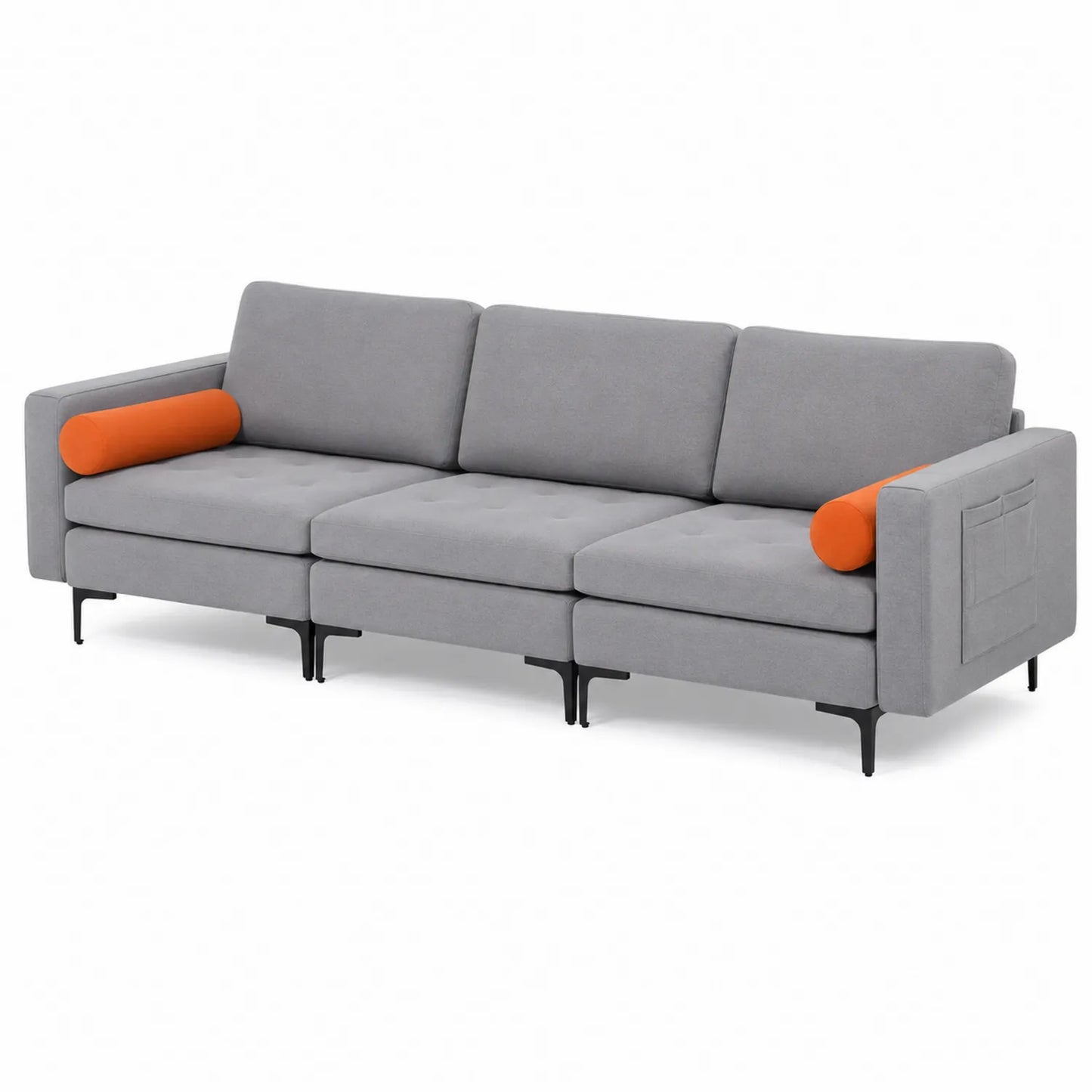 Stoffsofa mit Metallbeinen, Grau und Orange
