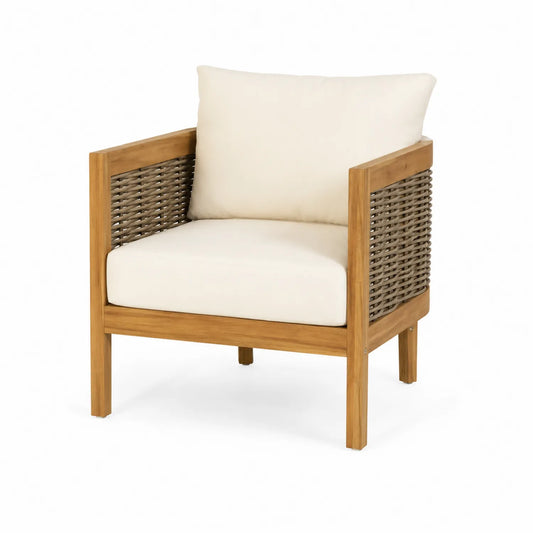 Outdoor-Sessel Akazienholz Creme Rattan-Seiten