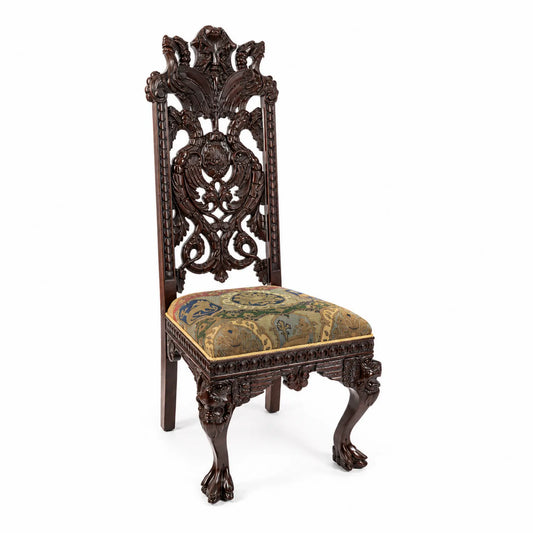 Holzstuhl im Barockstil mit Jacquard-Polsterung Dunkelbraun