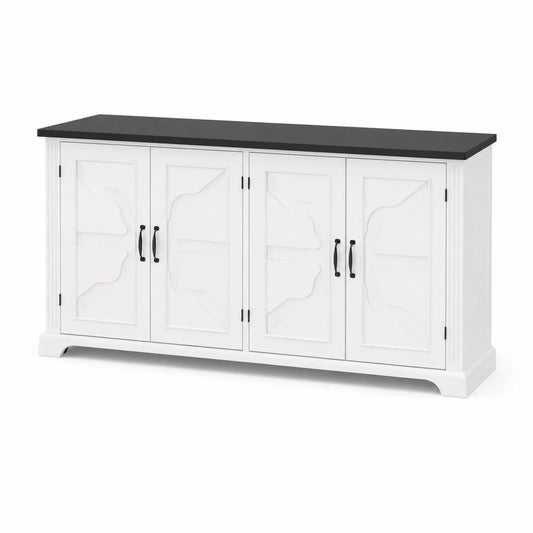 Sideboard aus MDF und Kiefernholz Weiß/Schwarz 4 Türen