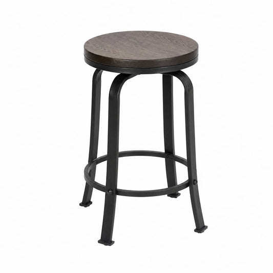 Barhocker mit Holzsitz und Eisenrahmen, Dunkelbraun, 76 cm