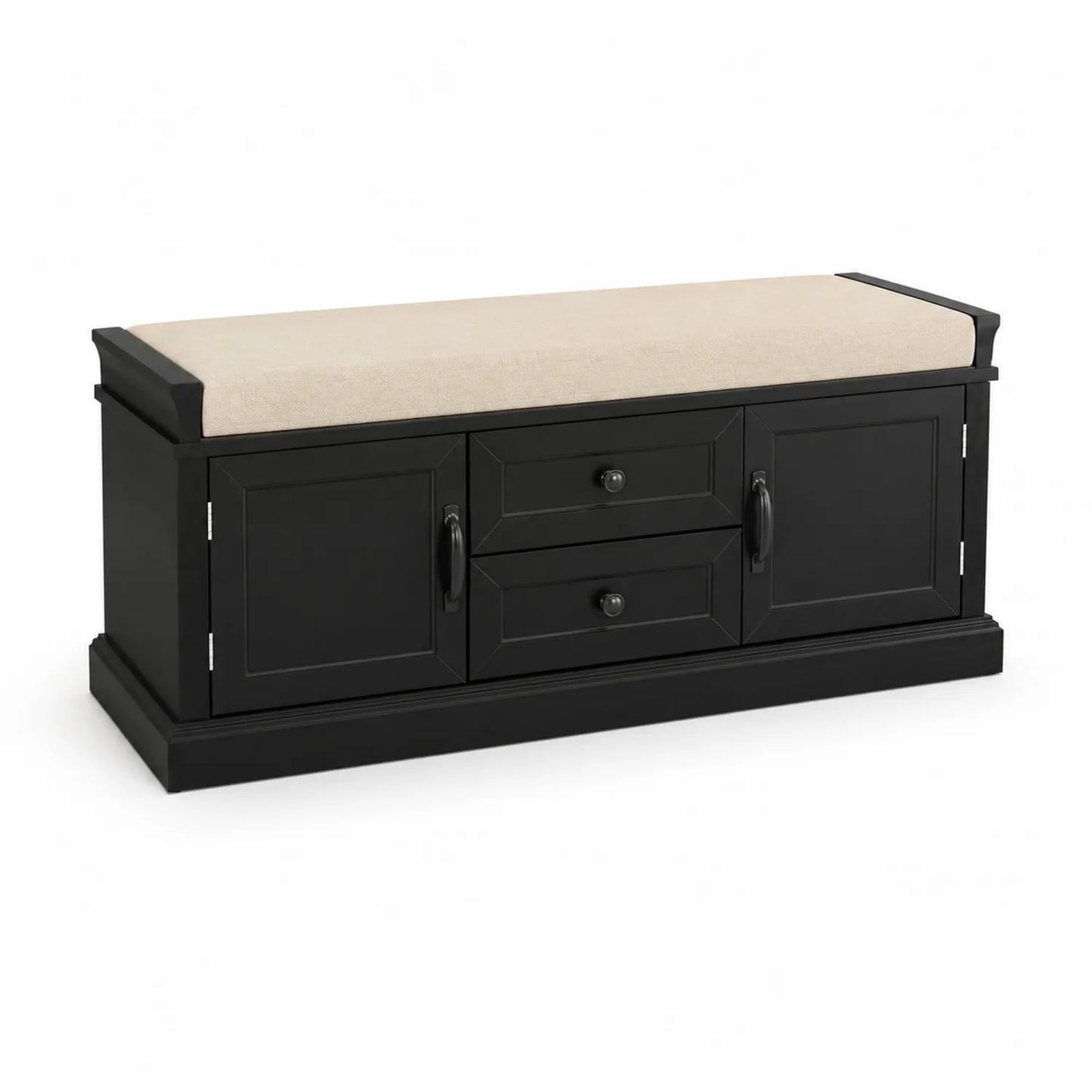 Holz Sitzbank mit Stauraum Schwarz und Beige