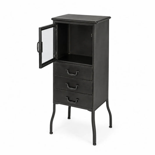 Metallschrank mit drei Schubladen und Glastür Schwarz