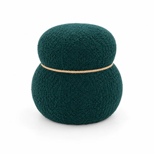 Runder Hocker Bouclé Dunkelgrün 40x40x45 cm