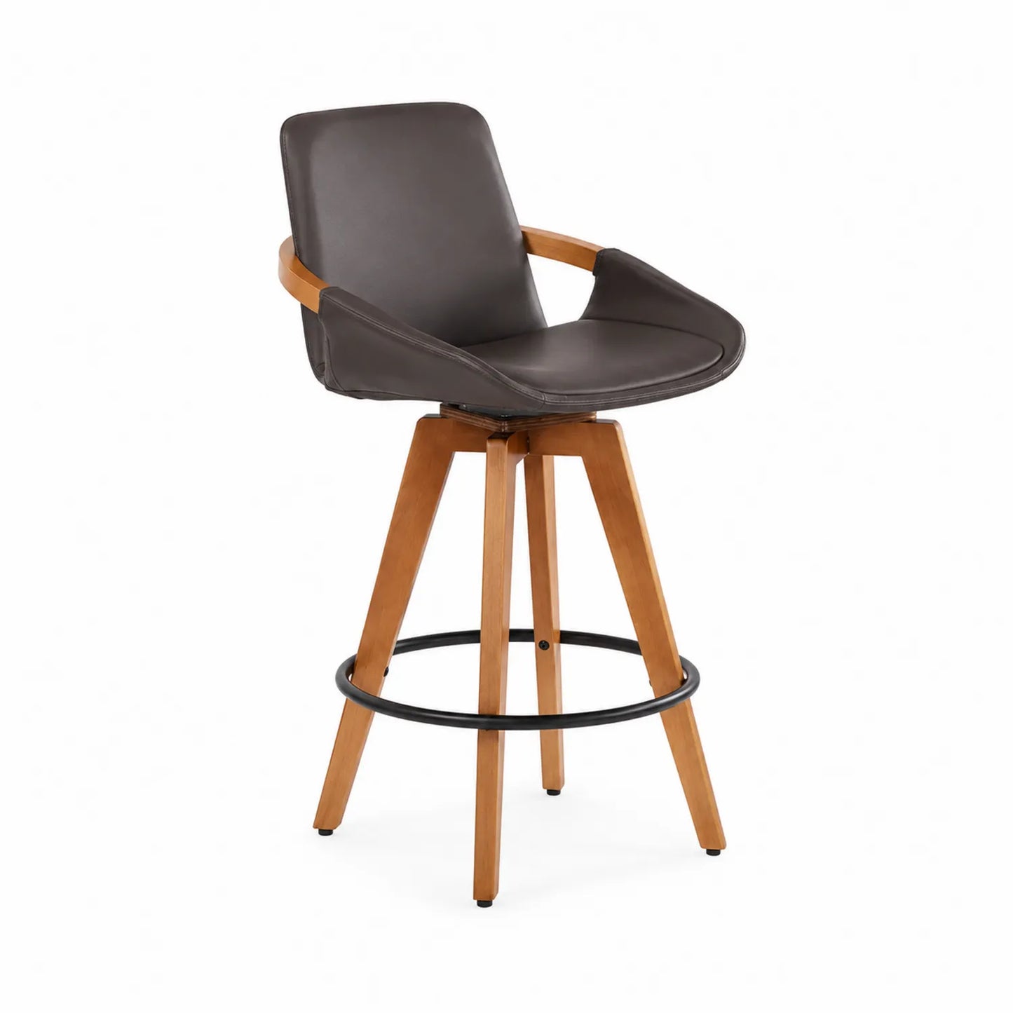 Barhocker Holz Leder Braun