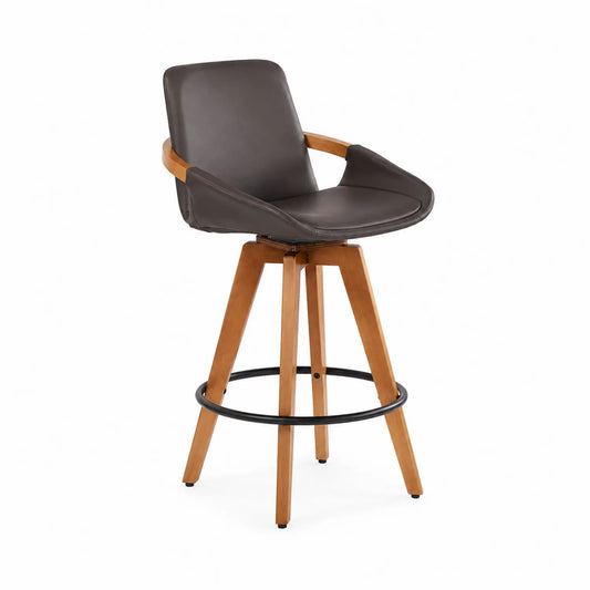 Barhocker Holz Leder Braun