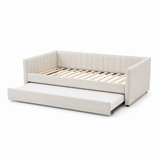 Polster Tagesbett mit Ausziehbett Beige 200 cm x 90 cm