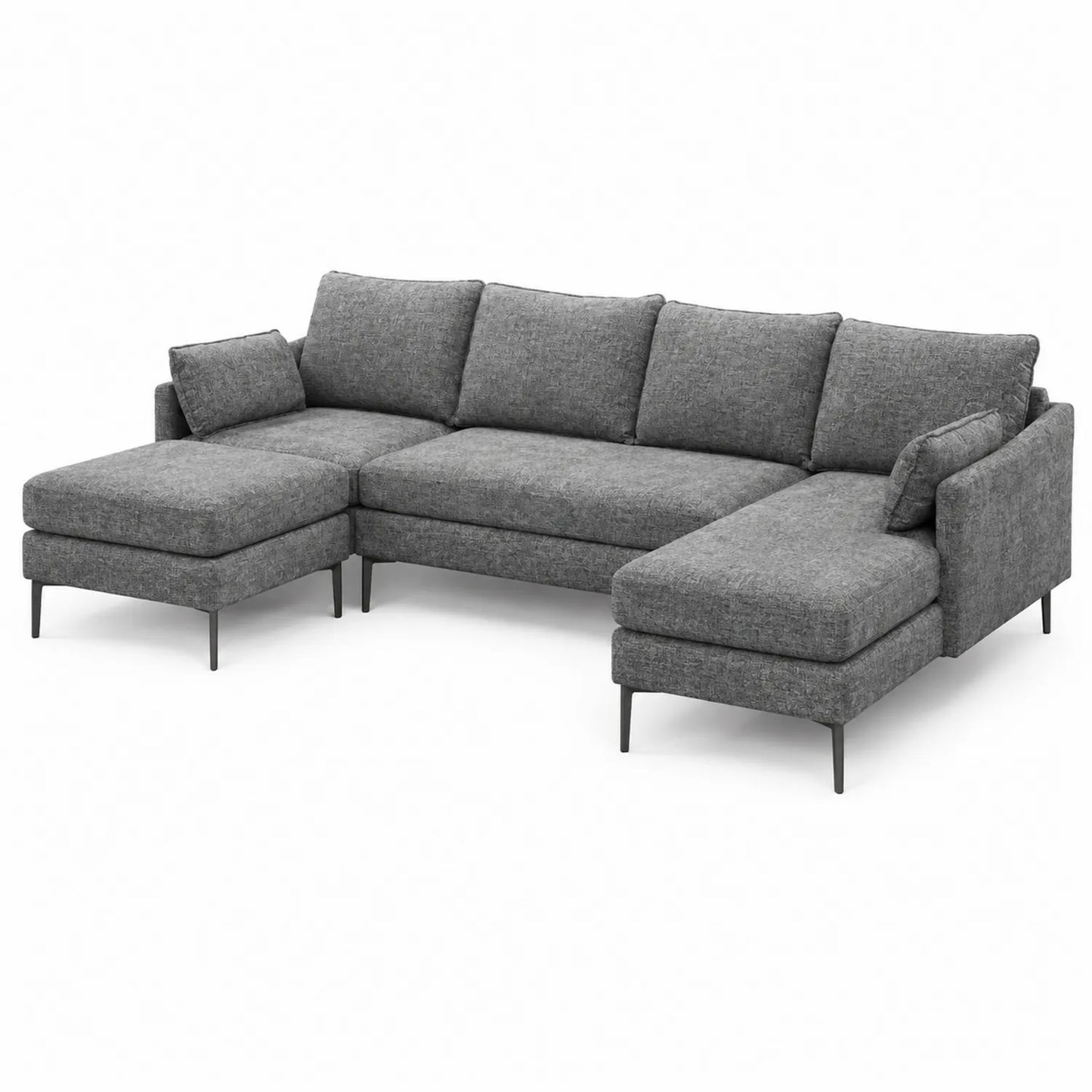 Ecksofa mit Ottomane Links Polyester Grau