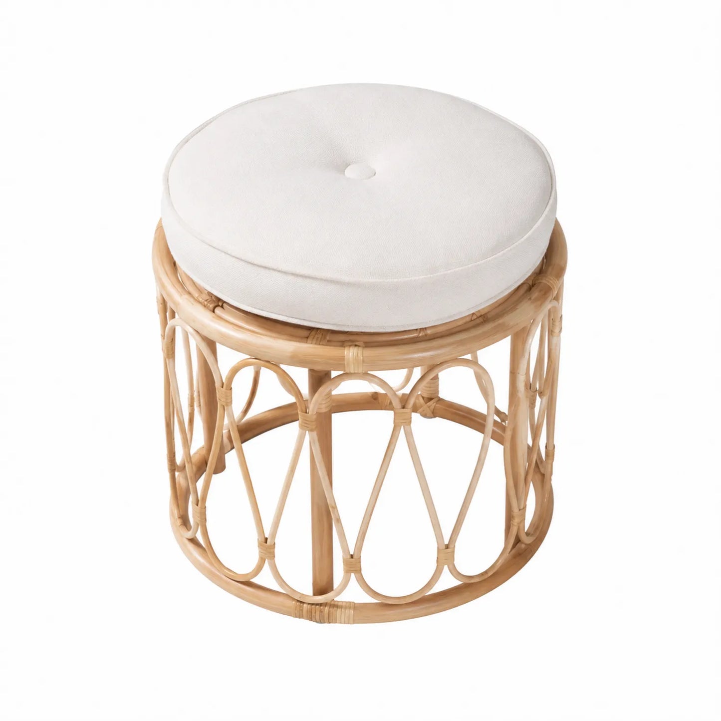 Hocker aus Rattan mit Baumwollkissen