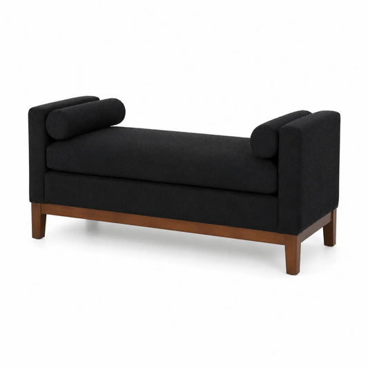 Polsterbank mit Armlehnen 150 cm Schwarz Stoff Massivholz