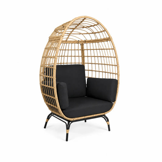 Outdoor-Ei-Stuhl Polyrattan Hellbraun Schwarz 105x95x160 cm