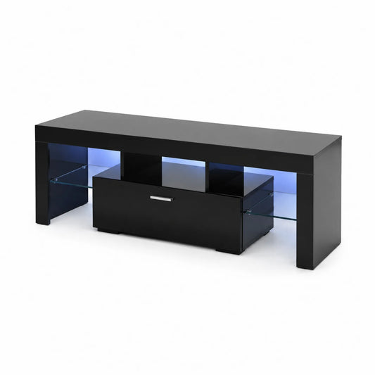 TV-Schrank Schwarz mit LED und Glasregalen 120x40x45cm