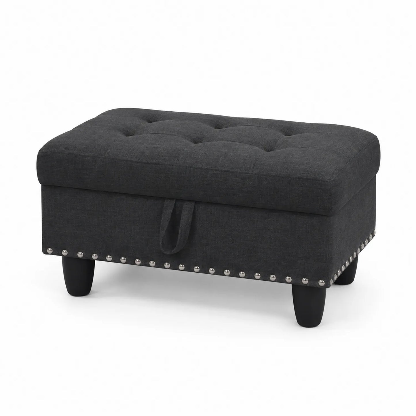 Hocker mit Stauraum Stoff Grau Holz