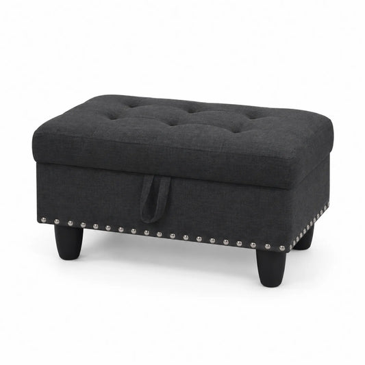 Hocker mit Stauraum Stoff Grau Holz