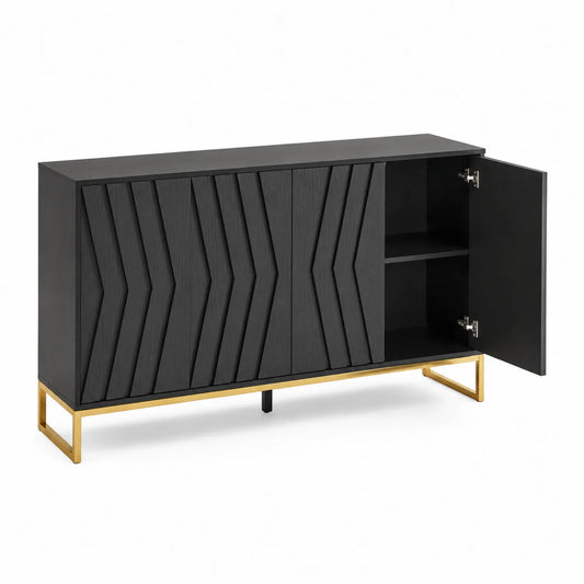 Sideboard aus MDF-Holz mit Metallrahmen, Schwarz und Gold, 150x40x80cm