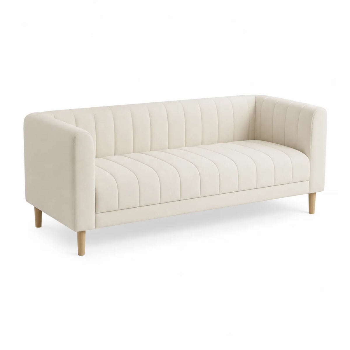 3-Sitzer Sofa Beige Samt Holzfüße